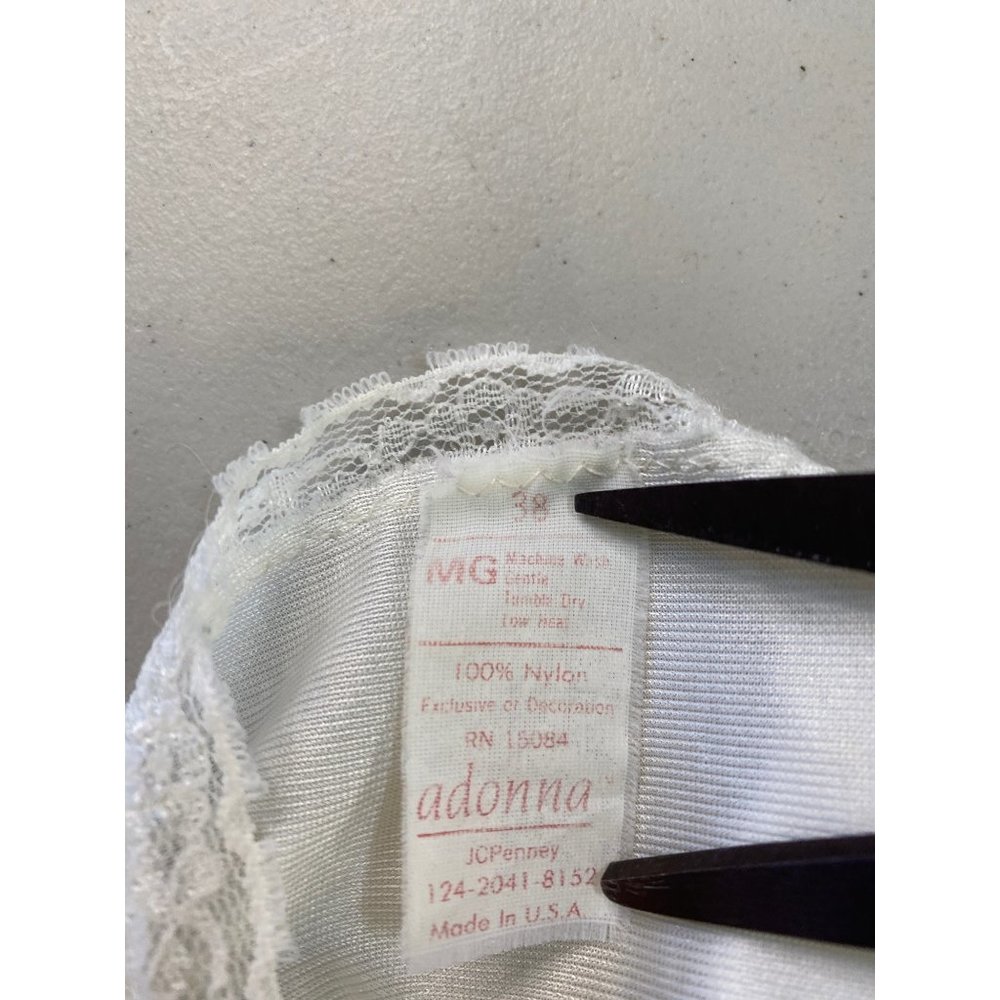 Vintage Adonna 38 Nylon Slip Dress Nightgown Farmhouse Cottage Core Lace Trim - Picture 7 of 8